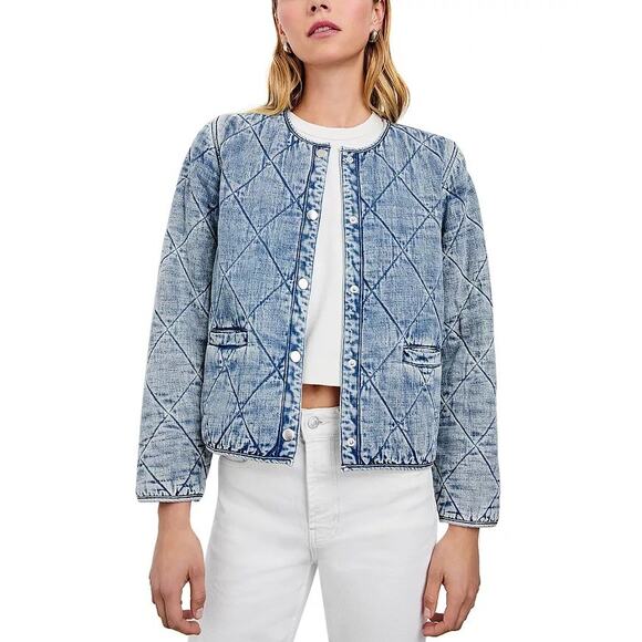 Rails Women Blue Denim Light Wash Ency Front Button Quilted Boxy Jacket Size XL - Picture 1 of 6